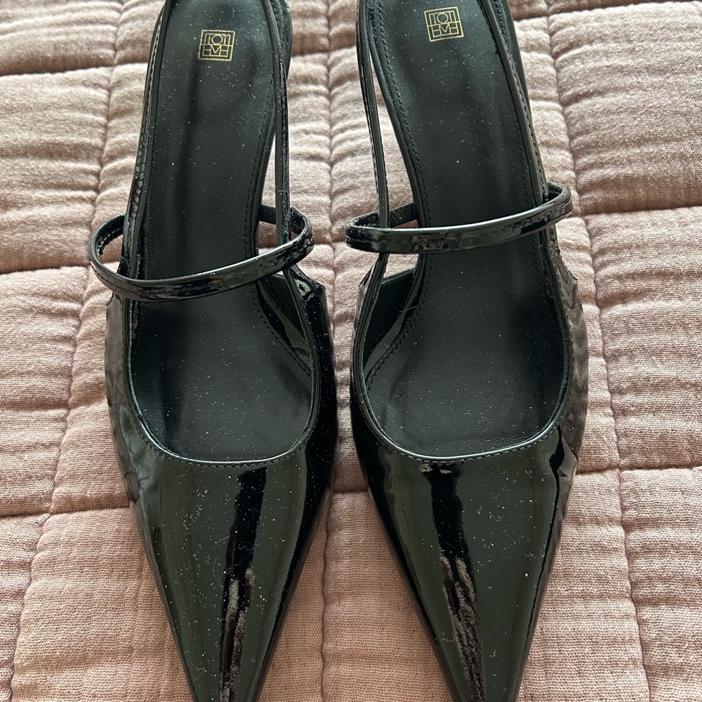 Toteme Black Patent Leather Sharp Slingbacks